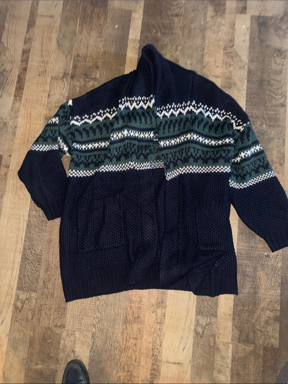 Lane Bryant Fair Isle Shawl Collar Cardigan Sweater Navy Green Plus 22/24